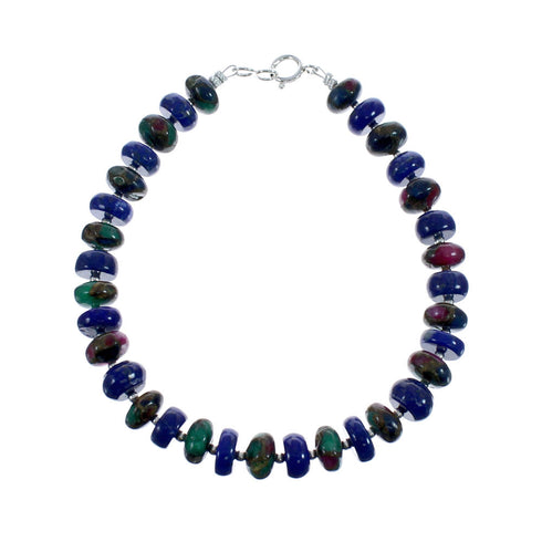 Sterling Silver Bloodstone And Lapis Bead Bracelet JX126870